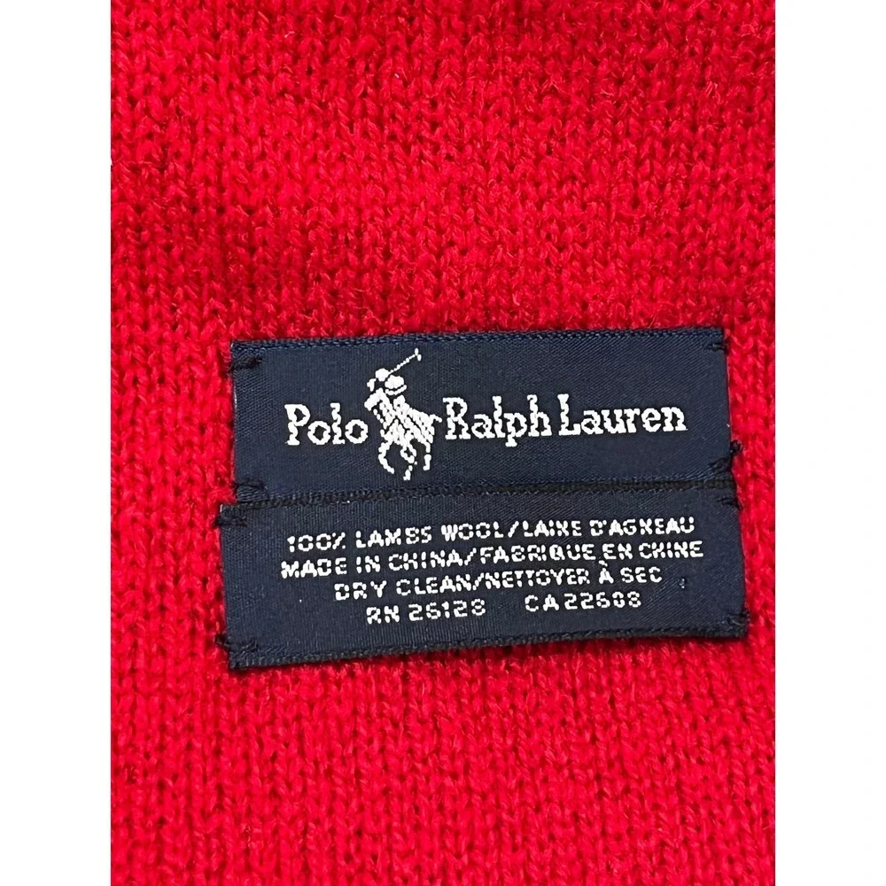 Polo Ralph Lauren Scarf Black Red Cream Lambswool Reversible Pony